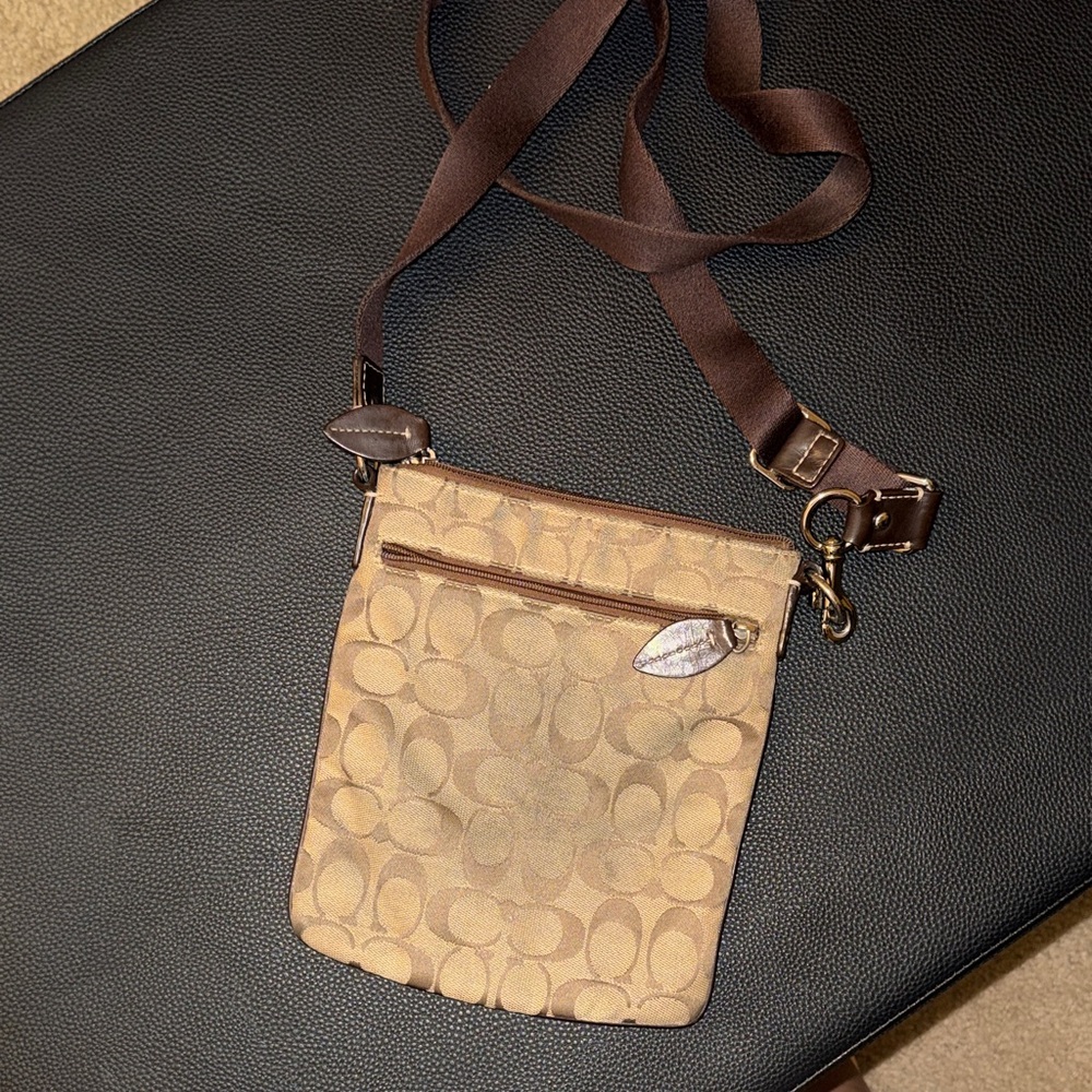 Coach Signature Canvas Crossbody in Tan and Brown with Silver Hardware - Picture 3 of 6